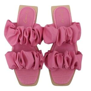 Pink ruched slide sandals